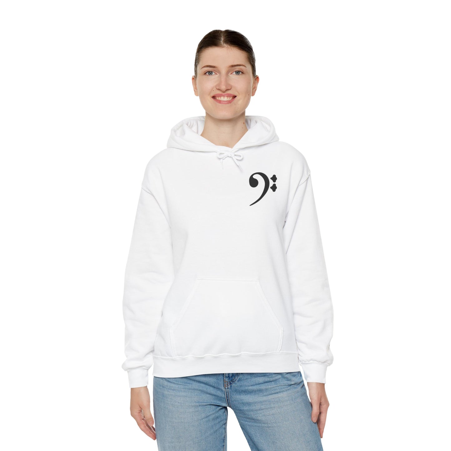 Bass essentials hoodie in white (unisex) by Xavier Foley