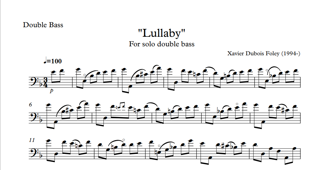 "Lullaby" by Xavier Foley for Solo Bass