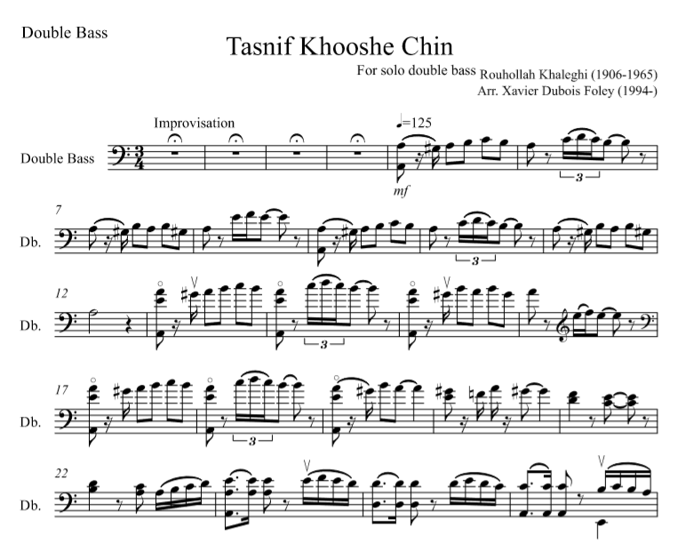 Ruhollah Khaleghi als Schöpfer (Tasnif Khooshe Chin) für SOLO-Kontrabass