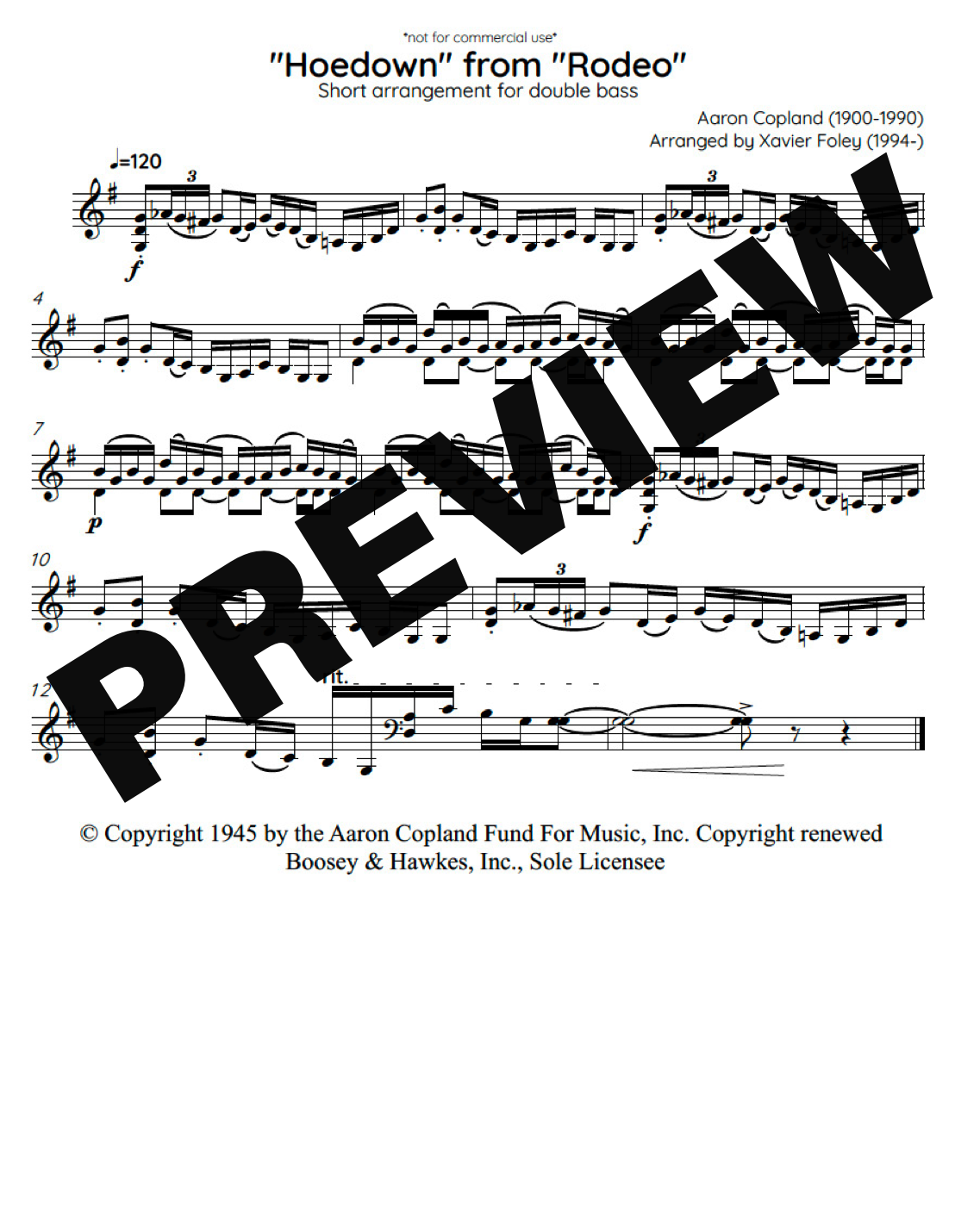 [FREE] "Hoedown" from "Rodeo" arrangement for double bass