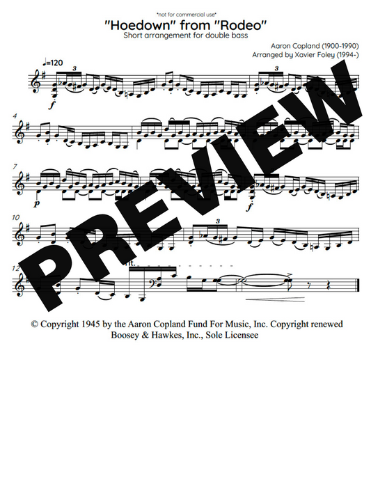 [FREE] "Hoedown" from "Rodeo" arrangement for double bass