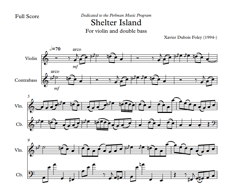 Shelter Island pour violon et contrebasse