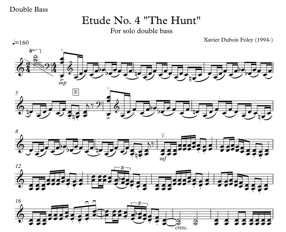 Etude No. 4 "The Hunt" para contrabaixo solo