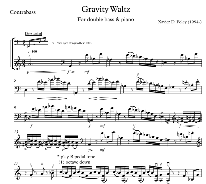 为低音提琴和钢琴而作的重力华尔兹