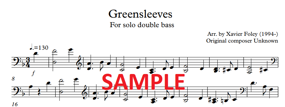 Greensleeves for solo bass arr. Xavier Foley